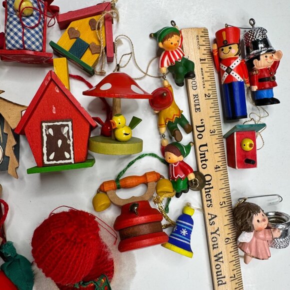 Germany Italy Christmas Ornaments Lot Wooden Handmade Figures Houses Soldier Elf - Picture 12 of 13